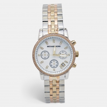 Pre Owned Michael Kors Mother of Pearl Tricolor Stainless Steel Ritz MK5650 Women's Wristwatch 36 mm 