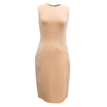 Pre Owned Michael Kors Nude Beige Sleeveless Wool Dress S