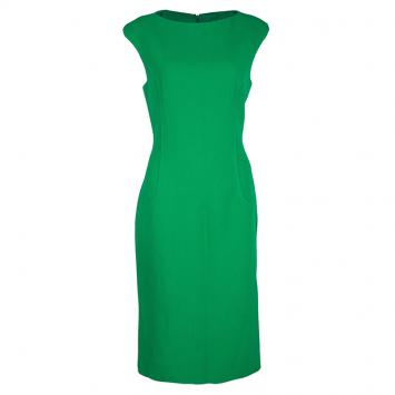 Pre Owned Michael Kors Green Wool Sleeveless Sheath Dress L