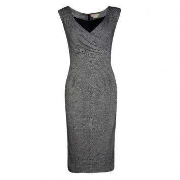 Pre Owned Michael Kors Monochrome Silk Wool Draped Neck Sleeveless Dress M