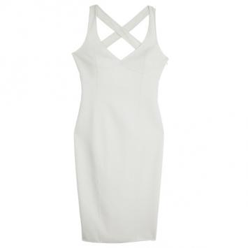 Pre Owned Michael Kors White BodyCon Crossback Sheath Dress S