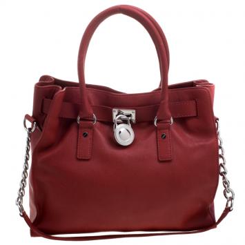 Pre Owned Michael Kors Red Leather Large Hamilton Tote 