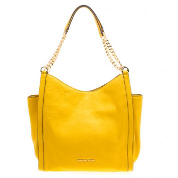Pre Owned Michael Kors Yellow Leather Newbury Chain Tote