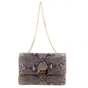 Pre Owned Michael Kors Grey Python Embossed Leather Chain Shoulder Bag 