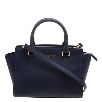 Pre Owned Michael Kors Navy Blue Saffiano Leather Selma Tote
