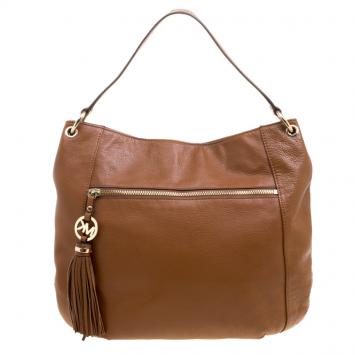 Pre Owned Michael Kors Brown Leather Charm Tassel Hobo