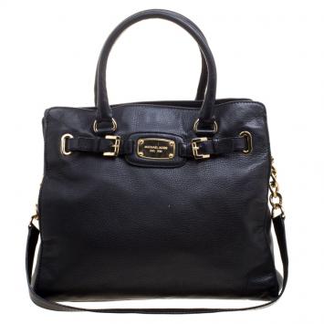 Pre Owned Michael Kors Black Leather East West Hamilton Tote