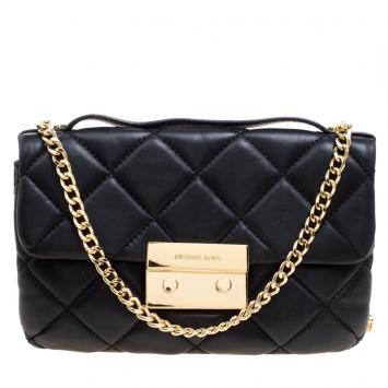 Pre Owned Michael Kors Black Quilted Leather Small Sloan Messenger Bag 