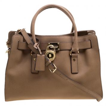 Pre Owned Michael Kors Brown Leather East West Hamilton Tote