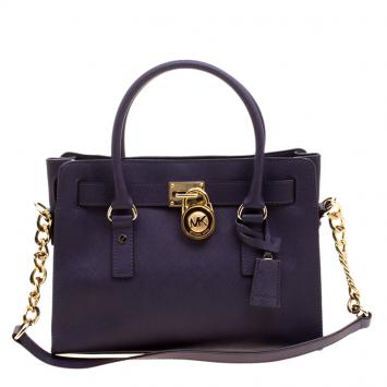 Pre Owned Michael Kors Purple Leather Hamilton Satchel