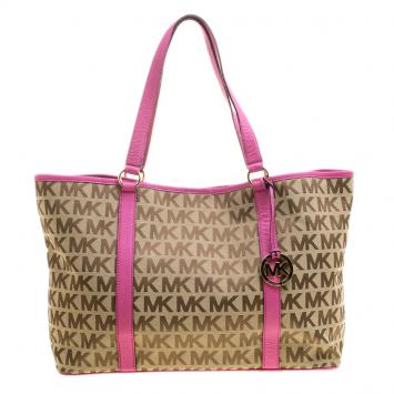 Pre Owned Michael Kors Brown/Pink Canvas and Leather XL SummerTote