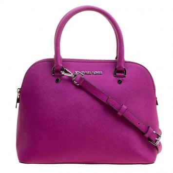 Pre Owned Michael Kors Fuchsia Leather Cindy Dome Satchel