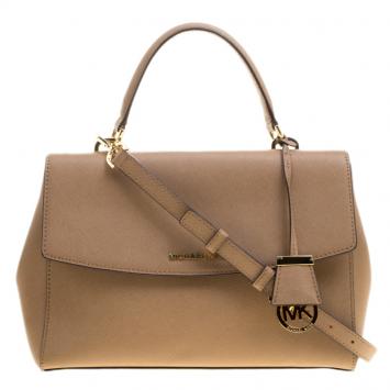 Pre Owned Michael Kors Dark Beige Saffiano Leather Medium Ava Satchel