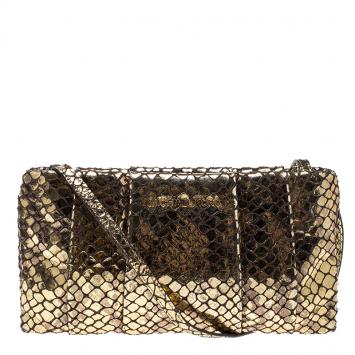 Pre Owned Michael Kors Metallic Gold Snake Embossed Suede Shoulder Bag