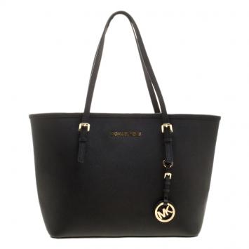 Pre Owned Michael Kors Black Saffiano Leather Jetset Tote