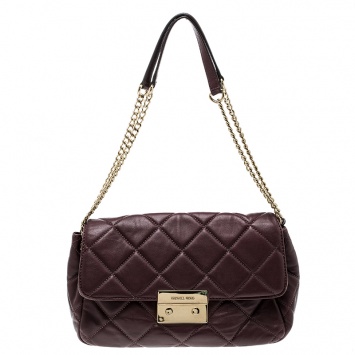 Pre Owned Michael Kors Burgundy Quilted Leather Sloan Shoulder Bag