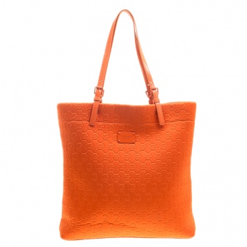 Pre Owned Michael Kors Orange Embossed Neoprene Jet Set Tote