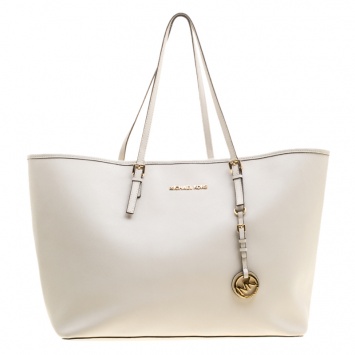 Pre Owned Michael Kors Off White Saffiano Leather Jetset Tote