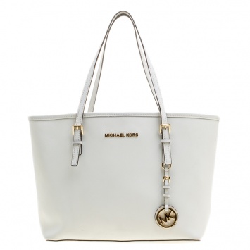Pre Owned Michael Kors White Saffiano Leather Jetset Tote