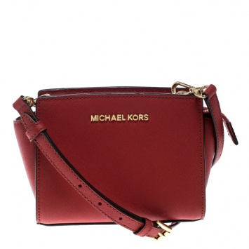 Pre Owned Michael Kors Red Saffiano Leather Mini Selma Crossbody Bag