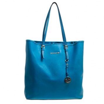 Pre Owned Michael Kors Turquoise Saffiano Leather Jetset Tote