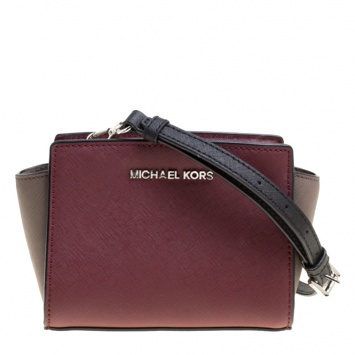 Pre Owned Michael Kors Burgundy/Grey Saffiano Leather Mini Selma Crossbody Bag