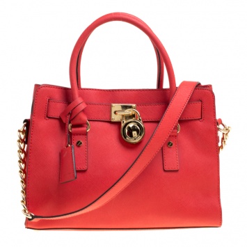 Pre Owned Michael Kors Red Leather Hamilton Tote