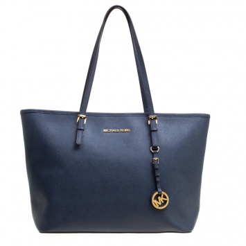 Pre Owned Michael Michael Kors Navy Blue Saffiano Leather Jet Set Tote