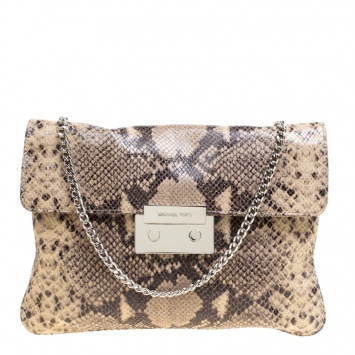Pre Owned Michael Kors Beige Python Embossed Leather Oversized Sloan Clutch