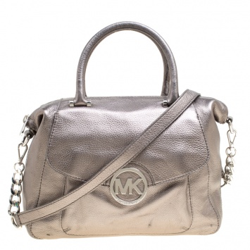 Pre Owned Michael Kors Metallic Silver Leather Shoulder Bag