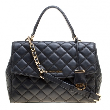 Pre Owned Michael Kors Black Quilted Leather Medium Ava Top Handle Bag