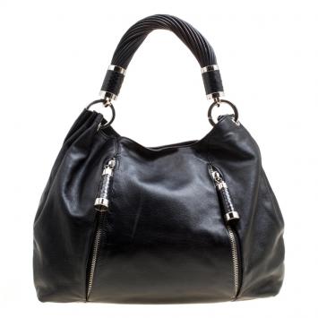 Pre Owned  Michael Kors Black Leather Twisted Handle Hobo