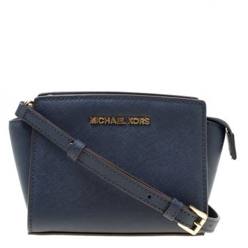 Pre Owned  Michael Kors Blue Saffiano Leather Mini Selma Crossbody Bag
