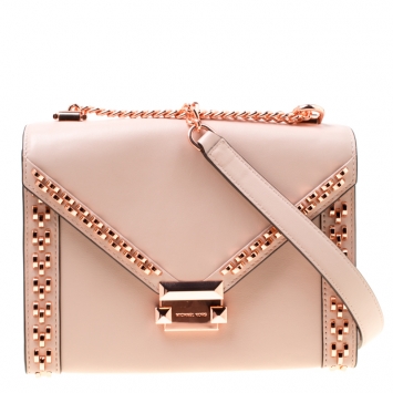 Pre Owned Michael Kors Blush Pink Leather Studded Whitney Shoulder Bag