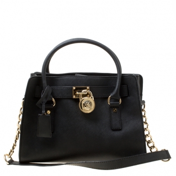 Pre Owned MICHAEL Micheal Kors Black Leather East/West Hamilton Satchel