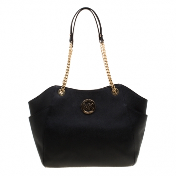 Pre Owned Michael Michael Kors Black Leather Jet Set Travel Chain Shoulder Bag