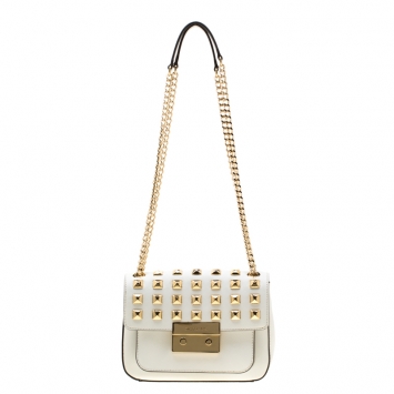 Pre Owned Michael Kors White Studded Leather Small Sloan Shoulder Bag