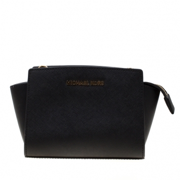 Pre Owned Michael Kors Black Leather Mini Selma Crossbody Bag