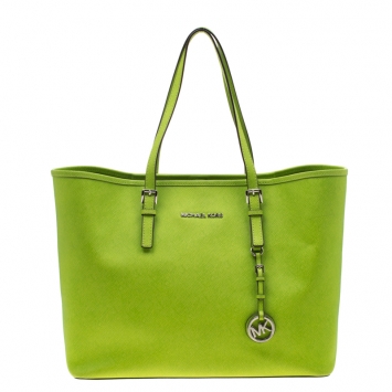Pre Owned Michael Kors Neon Green Saffiano Leather Jet Set Tote 
