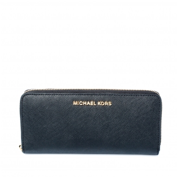 Pre Owned Michael Kors Black Leather Zip Around Wallet