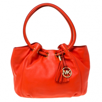 Pre Owned Michael Michael Kors Orange Leather Drawstring Shoulder Bag