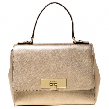 Pre Owned MICHAEL Michael Kors Metallic Gold Leather Top Handle Bag
