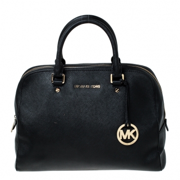 Pre Owned MICHAEL Michael Kors Black Leather Cindy Dome Satchel