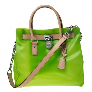 Pre Owned Michael Kors Neon Green PVC and Leather Frosted Hamilton Jelly Tote