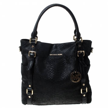 Pre Owned MICHAEL Michael Kors Black Python Embossed Leather Tote