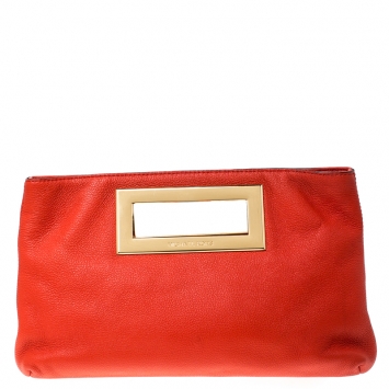 Pre Owned Michael Kors Orange Leather Berkley Clutch