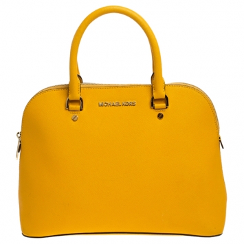 Pre Owned MICHAEL Micheal Kors Yellow Leather Cindy Dome Satchel