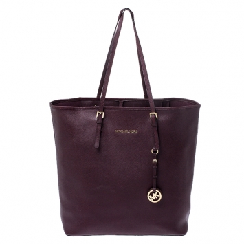 Pre Owned Michael Kors Burgundy Leather Jet Set Shopper Tote