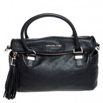 Pre Owned Michael Kors Black Leather Bedford Tassel Shoulder Bag