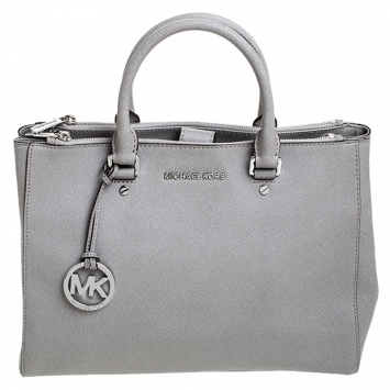 Pre Owned MICHAEL Michael Kors Grey Leather Double Zip Jet Set Tote